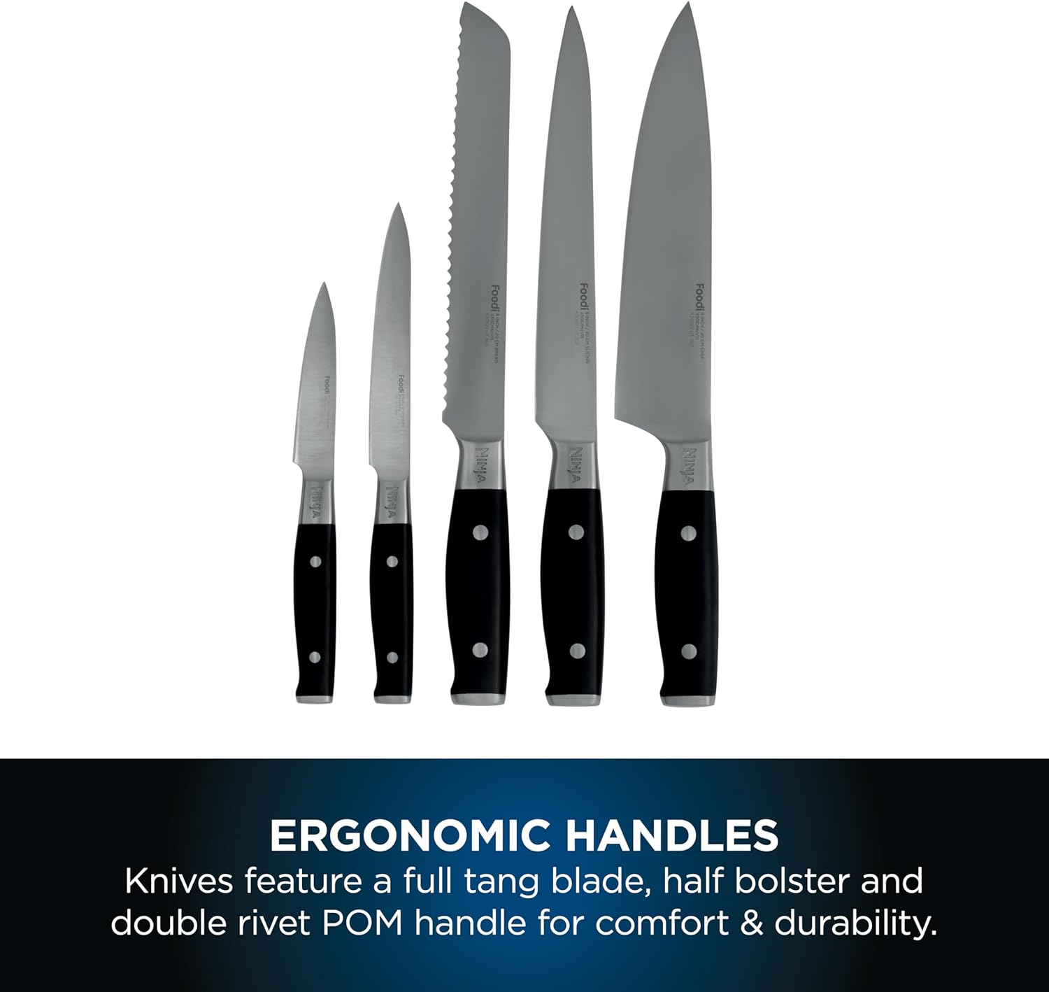 Ninja Foodi StaySharp Knife Block with Integrated Sharpener, 5-Piece Knife Set includes Chef
