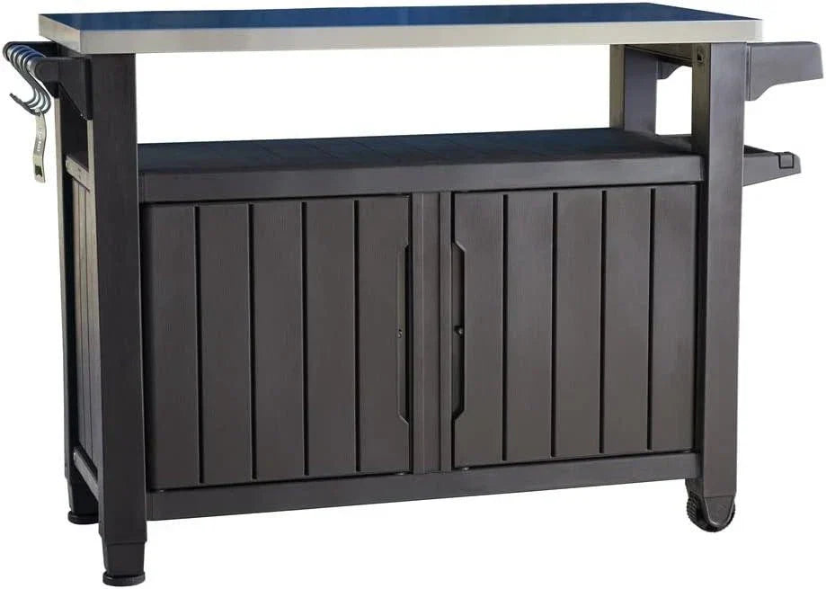 Keter Unity XL BBQ Side Table, Dimensions 134 x 51.7 x 89.6 cm, Grey, Weatherproof
