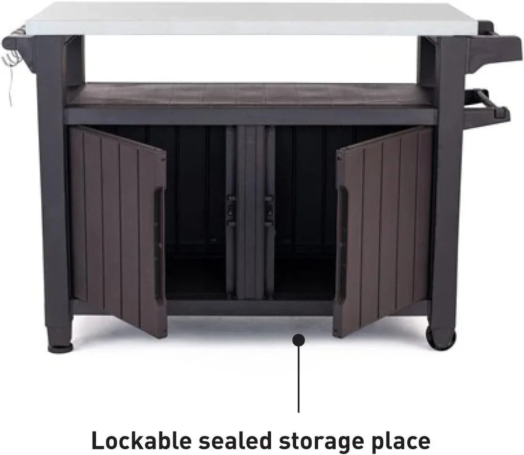 Keter Unity XL BBQ Side Table, Dimensions 134 x 51.7 x 89.6 cm, Grey, Weatherproof